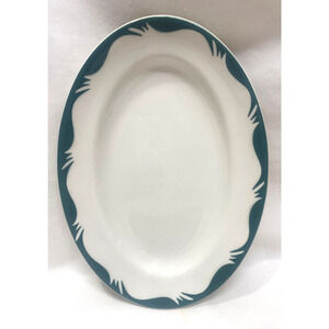 Grindley Hotelware England Green Wave Border Small Oval Serving Plate 8.75"